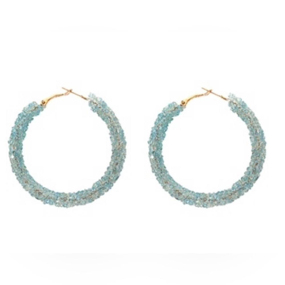 Earrings Hoops With Synthetic Beading. Gold Plated.